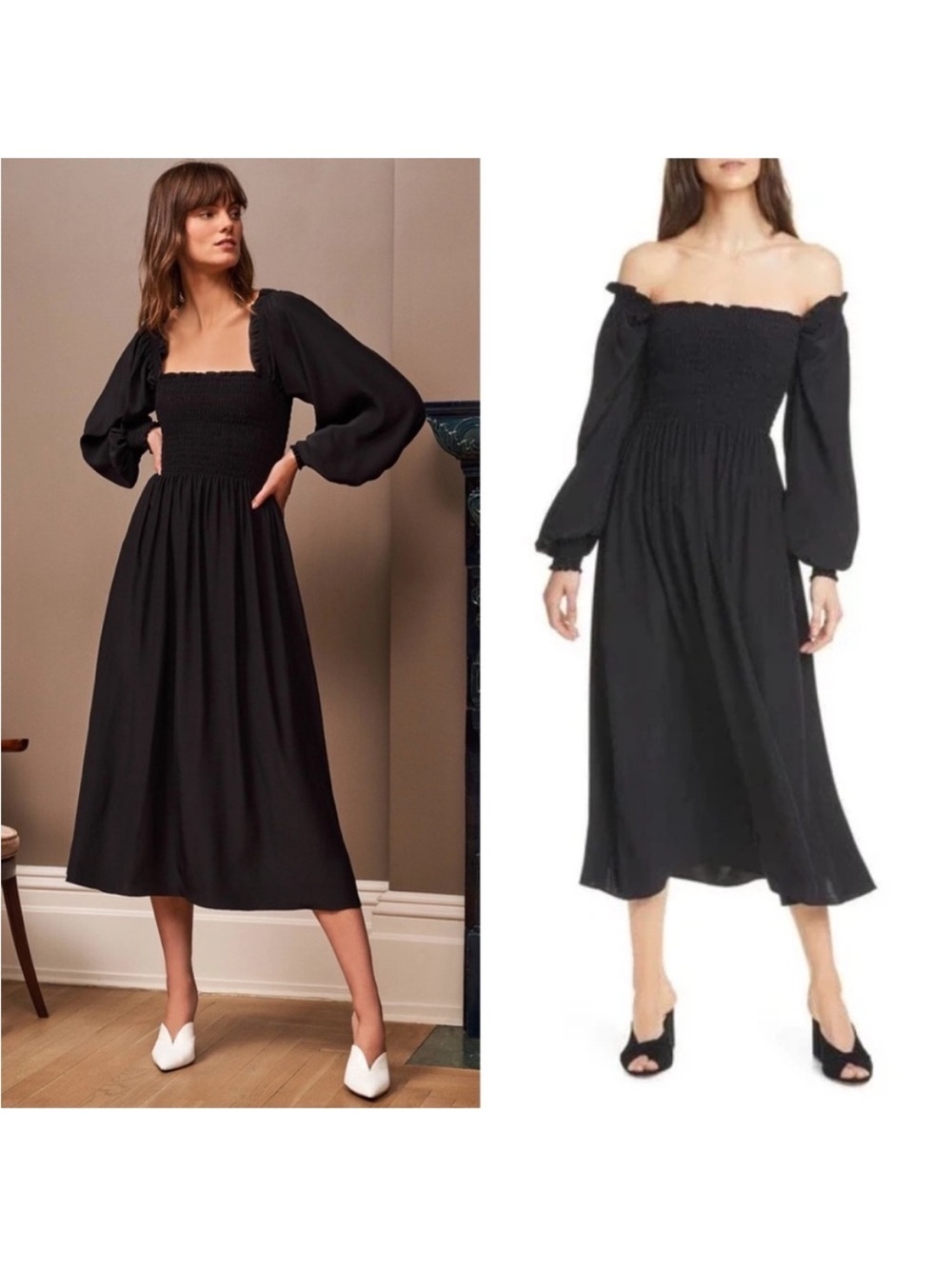 LA LIGNE Eloise Convertible Smocked Bodice Long Sleeve Silk Dress Sz S
